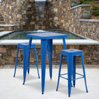 Flash Furniture Metal Indoor/Outdoor Bar Table Set with 2 Backless Barstools, Blue (CH31330B230SQBL)-Assembly Required