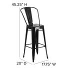 Flash Furniture Commercial Grade 30" High Black Metal Indoor-Outdoor Barstool with Back-Designed for Indoor or Outdoor Use