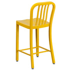 Flash Furniture Commercial Grade 24" High Metal Indoor-Outdoor Counter Height Stool with Vertical Slat Back - Yellow - 2 Pack-Ergonomic Contoured Seat