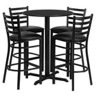Flash Furniture 30" Round Black Laminate Table Set with X-Base & 4 Ladder Back Metal Barstools - Black Vinyl Seat-Bar Height Table and Stool Set
