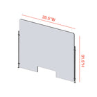 Mark Maker Rod Sneeze Guard - 35.5" W x 31.5"H panel 1/4" Clear Acrylic and 24" high aluminum rod set - with 4"x12" pass through-Made from 1/4” clear acrylic.