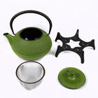 Tao Tea Leaf Large Cast Iron Tea Pot with Stand, Loose Leaf, 1.2L, Green-Stove safe, 1.2L,with stainless steel infuser