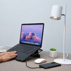 DAC MP-220 Non-Skid Laptop Stand With 4-Port USB 3.0 Hub - Aluminum Alloy - Black-3"H x 12-1/8"W x 9-3/4"D