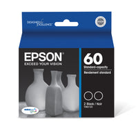 Epson 60 Black Ink Cartridges, 2 Pack (T060120-D2)-Epson printing system is designed to be used exclusively with Epson genuine cartridges. Use of non-genuine ink could cause damage not covered under the printer’s limited warranty