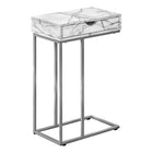 Monarch Specialties 3772 Accent Table - 25"H/White Marble/Silver Metal-C-shaped accent table with a base that can slide under most sofas and chairs to keep items close by when you are seated
