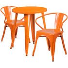 24'' Round Orange Metal Indoor-Outdoor Table Set with 2 Arm Chairs (CH-51080TH-2-18ARM-OR-GG)-Indoor Outdoor Sets
