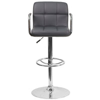 Flash Furniture Contemporary Quilted Vinyl Adjustable Height Barstools with Arms & Chrome Base - Grey - 2 Pack-Set of 2 Contemporary Style Stools