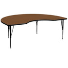 Flash Furniture 48"W x 96"L Kidney Oak HP Laminate Activity Table - Height Adjustable Short Legs-Collaborative Kidney Activity Table