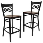 Flash Furniture HERCULES Series Black "X" Back Metal Restaurant Barstool - Mahogany Wood Seat - 2 Pack-"X" Back Design