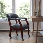 Flash Furniture Navy Vinyl Luxurious Conference Chair with Accent Nail Trim & Casters-Brass Nailhead Trim
