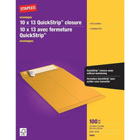Staples Kraft Catalogue Envelopes with QuickStrip Closure - 10" x 13" - Brown - 100 Pack-Ideal for mailing catalogues, booklets, brochures and multi-page documents