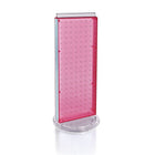 Azar Displays 20" x 8" 2-Sided Revolving Pegboard Counter Unit, Pink (700508-PNK)-Two-sided display stands on a clear plastic revolving base, providing easy customer access