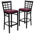 Flash Furniture HERCULES Series Black Window Back Metal Restaurant Barstool - Burgundy Vinyl Seat - 2 Pack-Window Back Design