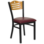 Flash Furniture HERCULES Series Black Slat Back Metal Restaurant Chair - Natural Wood Back & Burgundy Vinyl Seat-500 lb. Weight Capacity
