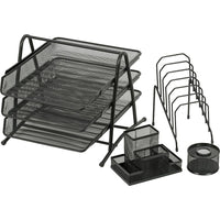 Staples Metal Mesh 4-Piece Desk Organizer Set - Black-4-Piece metal mesh accessory combo