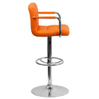 Flash Furniture Contemporary Quilted Vinyl Adjustable Height Barstools with Arms & Chrome Base - Orange - 2 Pack-Orange Vinyl Upholstery