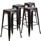Flash Furniture Commercial Grade 30" High Backless Black-Antique Gold Metal Indoor-Outdoor Barstool with Square Seat-Set of 4 Stackable Industrial Style Modern Stools