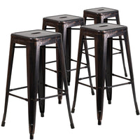 Flash Furniture Commercial Grade 30" High Backless Black-Antique Gold Metal Indoor-Outdoor Barstool with Square Seat-Set of 4 Stackable Industrial Style Modern Stools