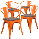 Flash Furniture Orange Metal Chair with Wood Seat & Arms-500 lb. Weight Capacity
