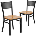 Flash Furniture HERCULES Series Black Grid Back Metal Restaurant Chair - Natural Wood Seat - 2 Pack-Grid Back Design
