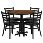 Flash Furniture – Table ronde de 36 po, stratifié noyer, base en X et 4 chaises en métal, dossier échelle, siège en vinyle noir-Ensemble de table et chaises