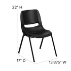 Flash Furniture HERCULES Series Black Ergonomic Shell Stack Chair with Black Frame & 12" Seat Height-Double Support Rails
