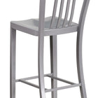 Flash Furniture Commercial Grade 30" High Silver Metal Indoor-Outdoor Barstool with Vertical Slat Back - 2 Pack-Galvanized Steel Construction
