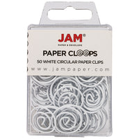 JAM Paper Circular Coloured Papercloops, White Round Paper Clips, 5 Packs of 50, 250 Total (2187139g)-White