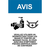 Mark Maker French Light Gauge Plastic Sign - Avis Veuillez Utiliser Un Desinfectant Pour Les Mains Et Porter Un Masque Facial-French Light Gauge Plastic Sign Signs