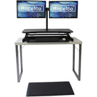 Rocelco Deluxe Adjustable Height Desk Riser Wellness Bundle with Mat and Dual Monitor Mount-Large Work Surface: 37.5" wide by 20.5" deep desktop holds up to two 32" monitors and 29" wide by 11.5" deep retractable keyboard tray will hold a laptop if needed