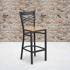 Flash Furniture HERCULES Series Black "X" Back Metal Restaurant Barstool - Natural Wood Seat - 2 Pack-Welded Joint Assembly