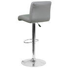 Flash Furniture Contemporary Grey Vinyl Adjustable Height Barstool with Rolled Seat & Chrome Base-Exposed Embellished Stitching on Back