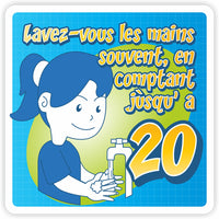 Eddie's - Lavez-vous les mains souvent, en comptant jusqu'à 20 - atocollant de distanciation sociale, 7,50 "x 7,50", vinyle-Des graphiques et des messages faciles à comprendre