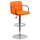 Flash Furniture Contemporary Orange Quilted Vinyl Adjustable Height Barstool with Arms & Chrome Base-Mid-Back Design