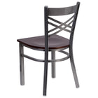 Flash Furniture HERCULES Series Clear Coated "X" Back Metal Restaurant Chair - Walnut Wood Seat-Walnut Finished Wood Seat