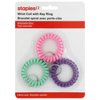 Staples Fabric Wrist Coil with Key Ring - Assorted Colours - 3 Pack-Fabric wrist coil securely holds your keys, ensuring they are always within reach