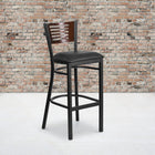 Flash Furniture HERCULES Series Black Slat Back Metal Restaurant Barstool - Walnut Wood Back, Black Vinyl Seat - 2 Pack-Footrest