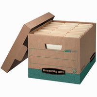 Fellowes Bankers Box - 100% Recycled R-Kive - Letter/Legal Size - Kraft/Green-Heavy-duty, triple end, double side, double bottom construction stacks up stronger and withstands frequent handling