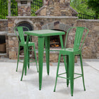 Flash Furniture Commercial Grade 30" High Green Metal Indoor-Outdoor Barstool with Back-Footrest with Floor Protector Plastic Glides