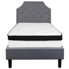 Flash Furniture Brighton Twin Size Tufted Upholstered Platform Bed with Memory Foam Mattress - Light Grey Fabric-Twin Platform Bed and Mattress Set