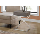 Monarch Specialties - 3475 Table D'Appoint - 24 po H/Taupe Fonce/Metal Chrome-Un grand tiroir avec une poignée simple et discrète en métal chromé