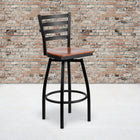 Flash Furniture HERCULES Series Black Ladder Back Swivel Metal Barstool - Cherry Wood Seat-16 Gauge Steel Frame