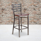 Flash Furniture HERCULES Series Clear Coated Ladder Back Metal Restaurant Barstool - Mahogany Wood Seat-.625'' Thick Plywood Seat