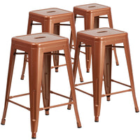 Tabouret à hauteur de comptoir de qualité commerciale, de 24 po sans dossier, en cuivre pour l'intérieur et l'extérieur-Ensemble de 4 tabourets modernes empilables de style industriel