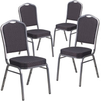Flash Furniture HERCULES Series Crown Back Stacking Banquet Chairs with Black Patterned Fabric & Silver Vein Frame - 4 Pack-Set of 4 Multipurpose Banquet Chairs