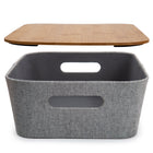 Truu Design Storage Basket with Bamboo lid - 14.8" x 10.3" - Grey-Comes with a bamboo lid that serves as a secure closure for the stored products or as a flat surface top for books, figurines, small planters, and laptops