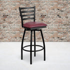 Flash Furniture HERCULES Black Ladder Back Swivel Metal Barstool - Burgundy Vinyl Seat-Swivel Seat