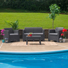 Flash Furniture Dark Gray Faux Rattan Loveseat with All-Weather Light Gray Cushions-Dark Gray Frame Finish