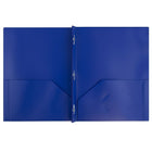 JAM Paper Plastic POP Two Pocket Clasp School Folders with Prong Clip Fasteners, Deep Blue, 12 Pack (313525335ug)-9-1/2" x 11-1/2"