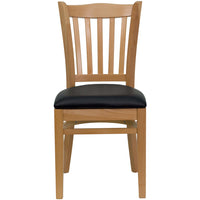 Flash Furniture HERCULES Series Vertical Slat Back Natural Wood Restaurant Chairs with Black Vinyl Seat - 2 Pack-Set of 2 Wood Dining Chairs